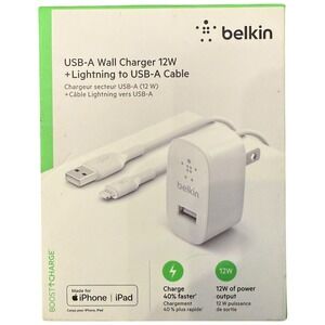 Belkin USB-A Wall Charger 12W + Lightning to USB-A Cable iPhone iPad Fast Charge